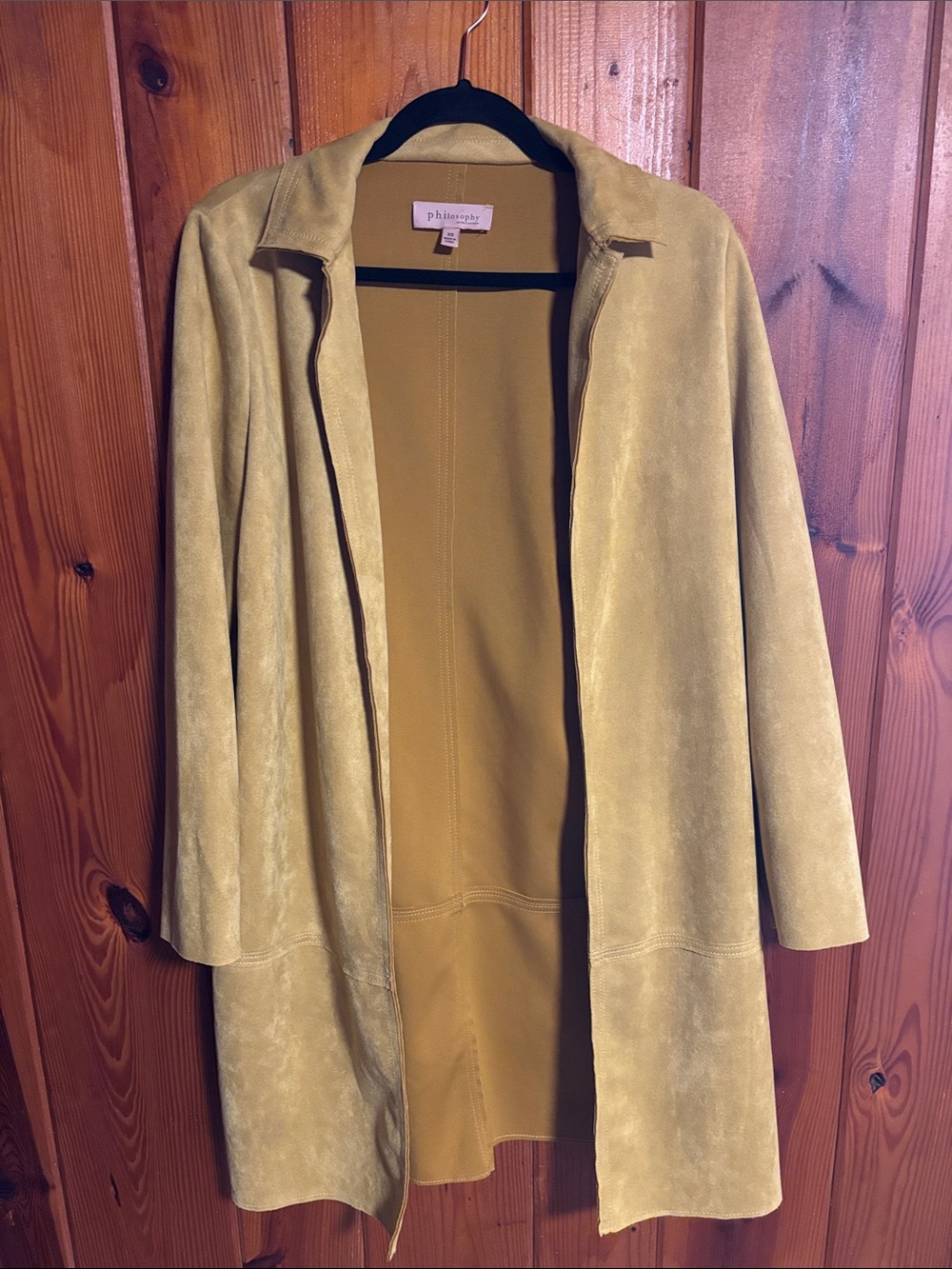 Philosophy Open-Front Suede Trench Coat in Mustard size xs